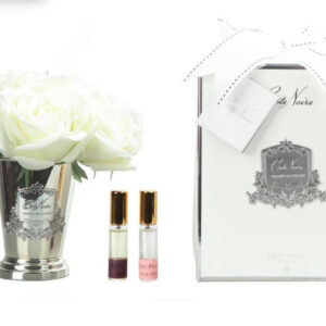 Cote Noire – 7 rózsás lakásillatosító, ezüst vázában, 2 parfümmel